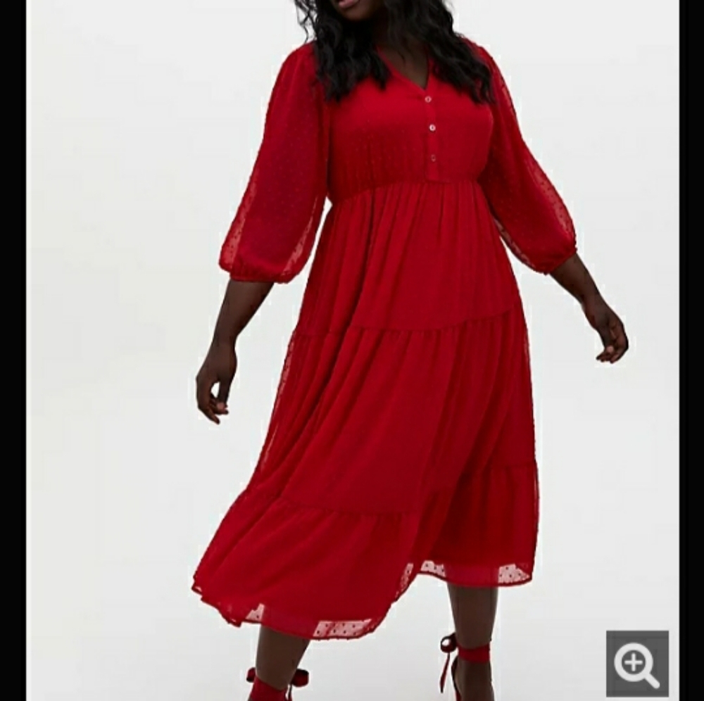 Torrid Red Chiffon clip dot dress